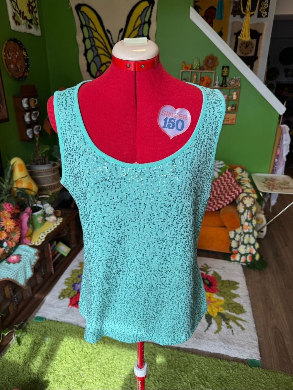 Jessica Mint Green Sequin Tank Top